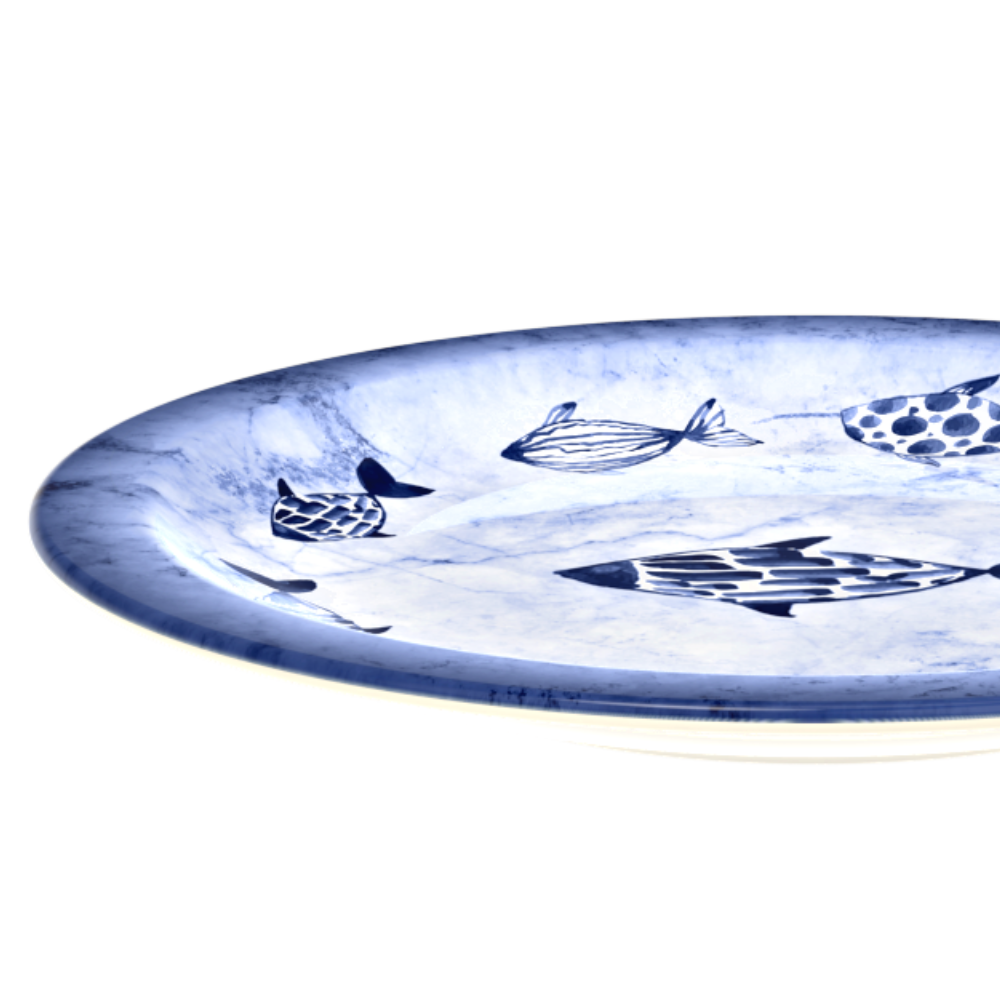 Plato postre 21 cm porcelana Tramontina decorado Peces