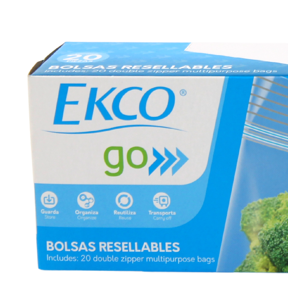 Paquete de 20 bolsas resellables multiusos grandes Ekco