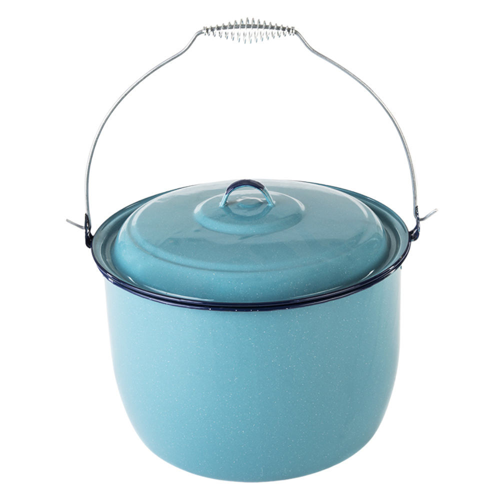 Olla de peltre para caldos convexa con asa 30 cm. Cinsa con Tapa Cap. 13.1 Litros Azul Turquesa