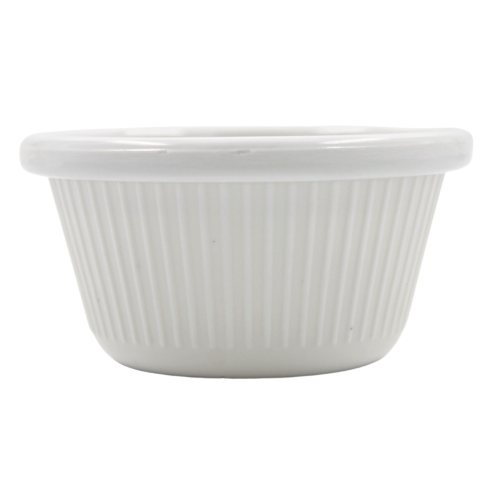 Ramekin blanco rayado 2 onzas melamina blanca