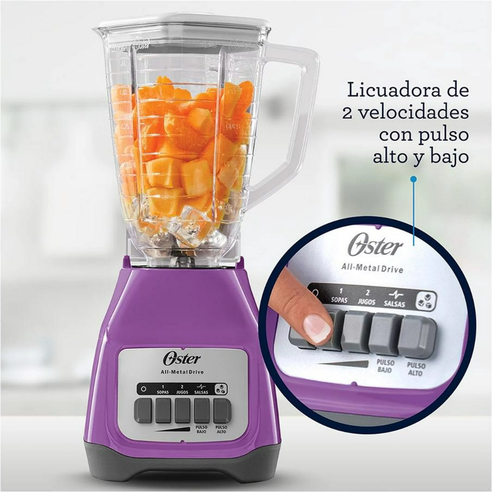 Licuadora Oster Soho morada 2 velocidades con pulso y vaso de plástico @