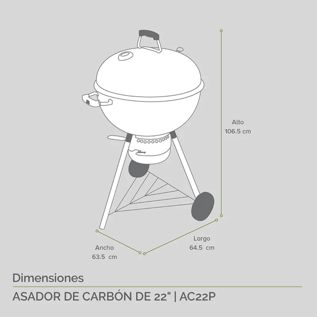 Asador de carbón de 22 pulgadas Avera