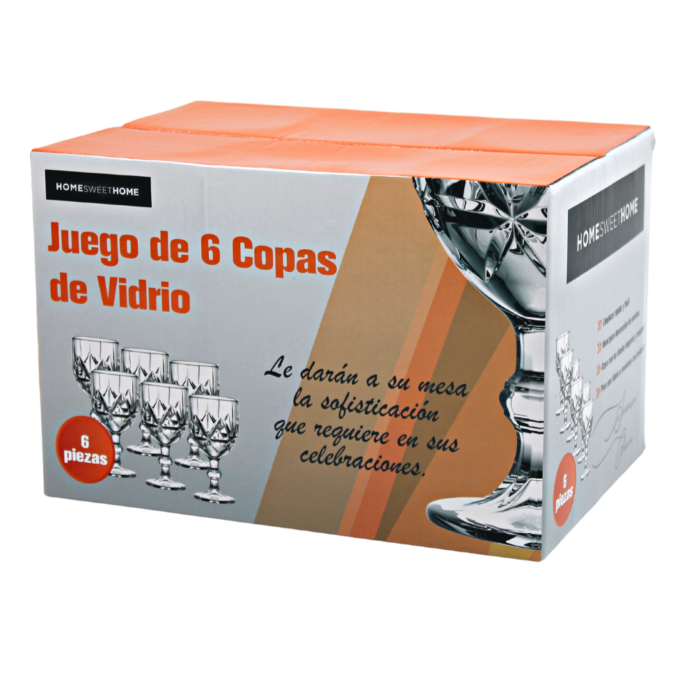 Juego de 6 copas de vidrio decorado HSH 300 ml