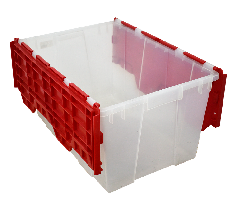 Caja de plástico con bisagras uso domestico con tapa roja